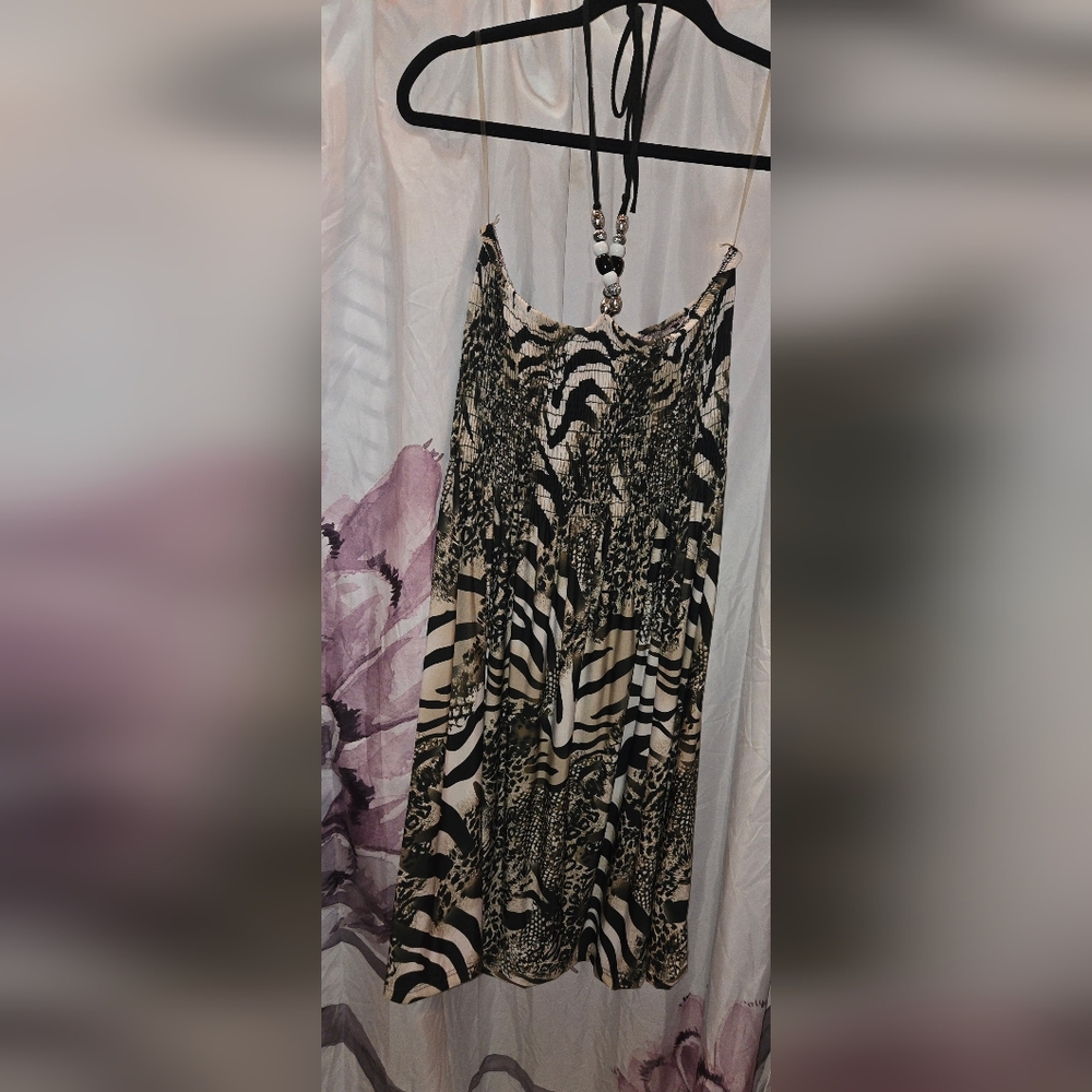Just love brown black tube dress neck tie animal print 2x